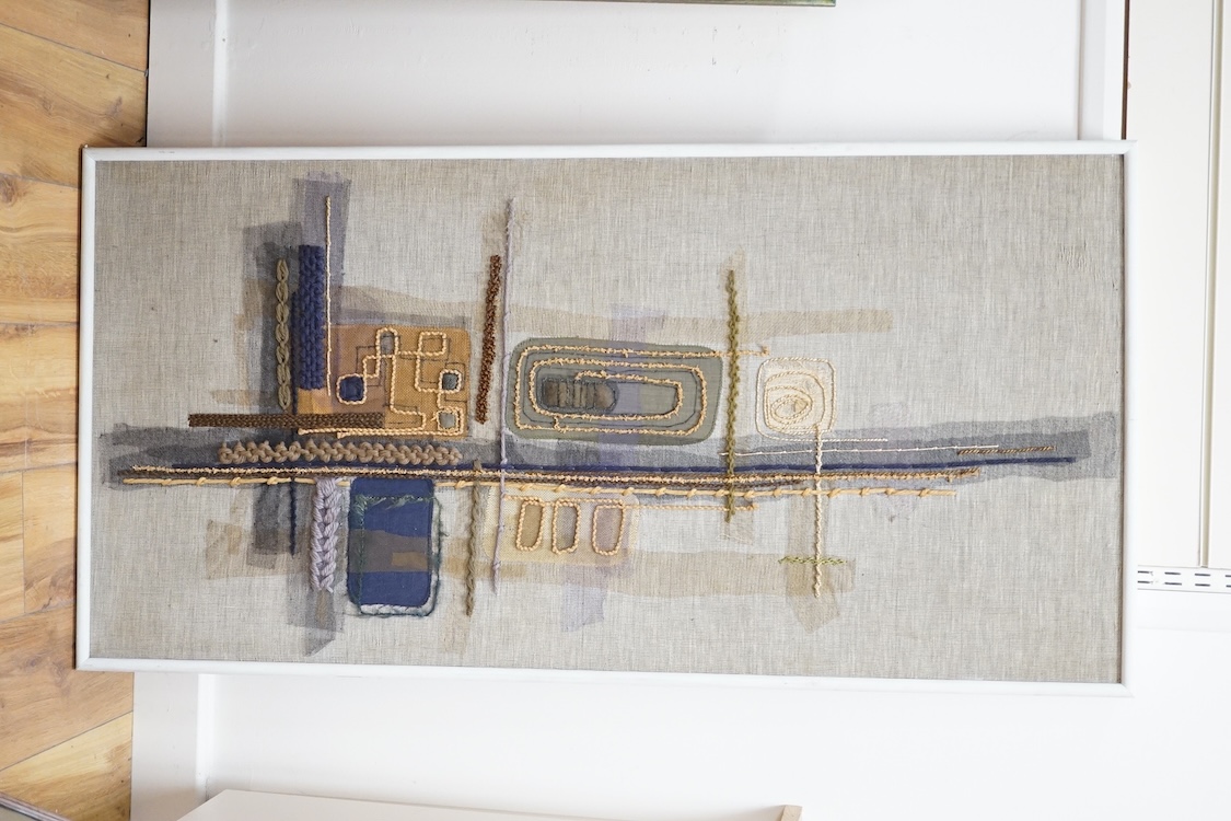 Mid century, abstract embroidered textile panel, 56 x 115cm. Condition - fair